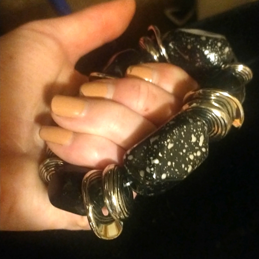 3X! PAPARAZZI Large black, blue & peach silver beaded slip on stretch bracelets - Picture 12 of 13